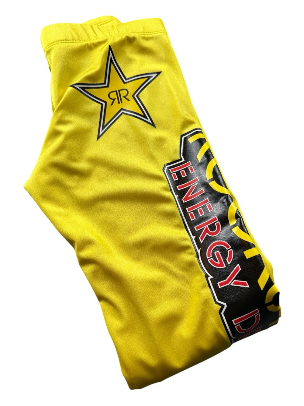 Rockstar Energy Drink Promotional Yellow Graphic Leggings Y2K Skinny Fit Size S - Picture 6 of 9